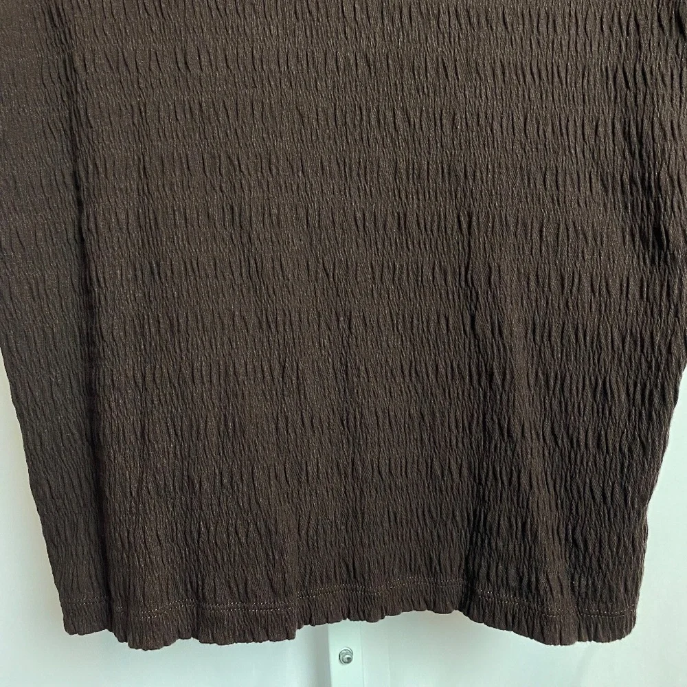 White Stag Womenʻs Brown Short Sleeve Textured V-Neck Neck Blouse Large